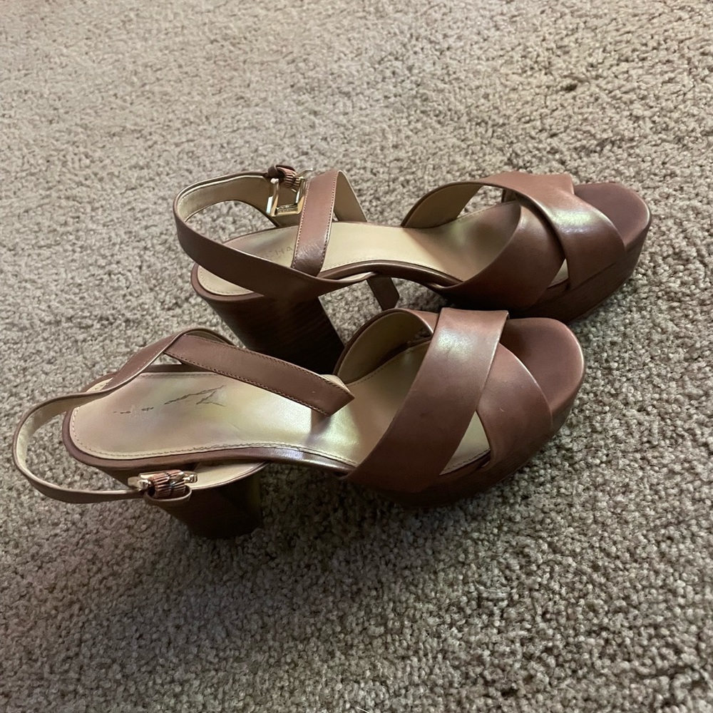 Michael Kors 9 leather high heel sandal strap cross front
